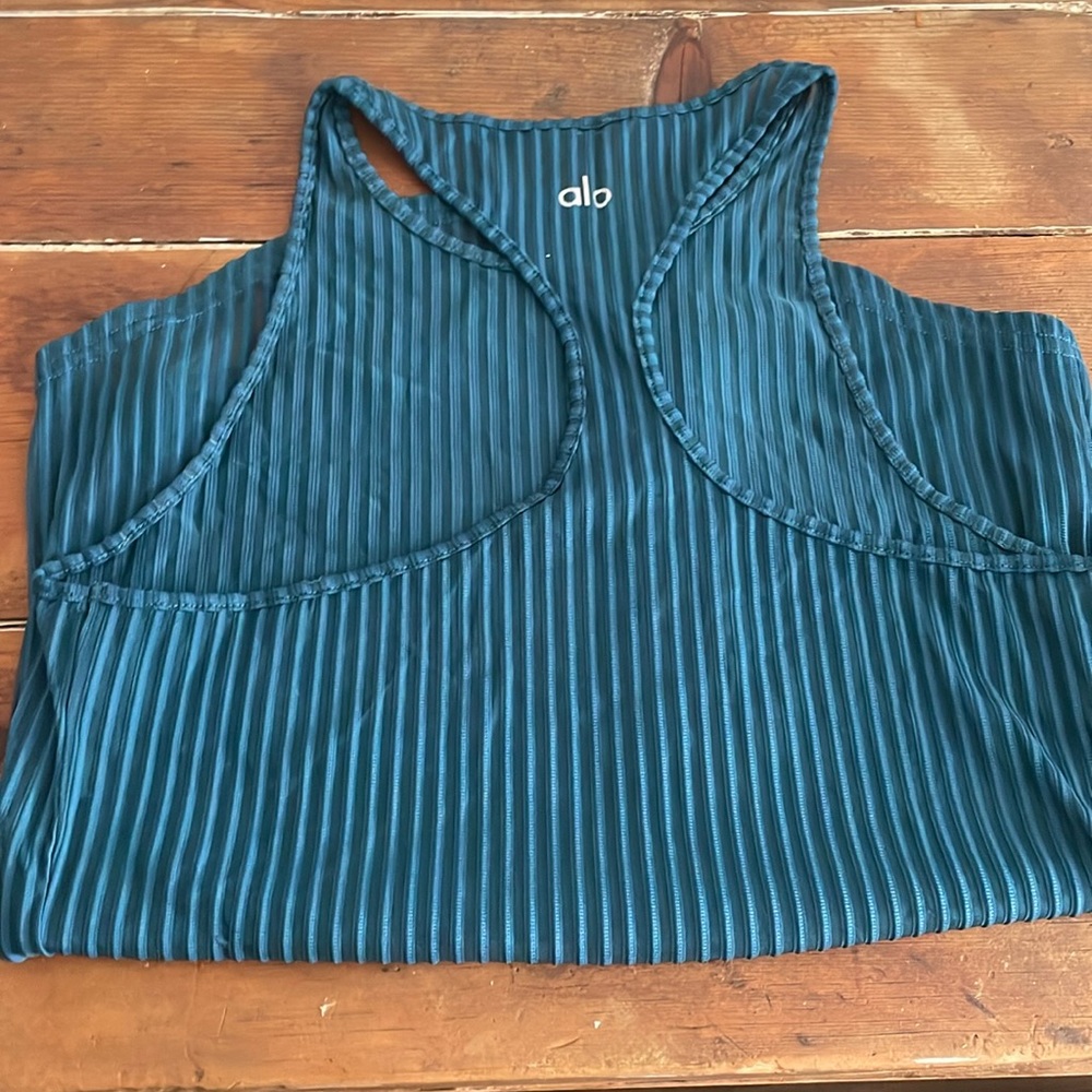 Alo sheer tank layer over sports bra